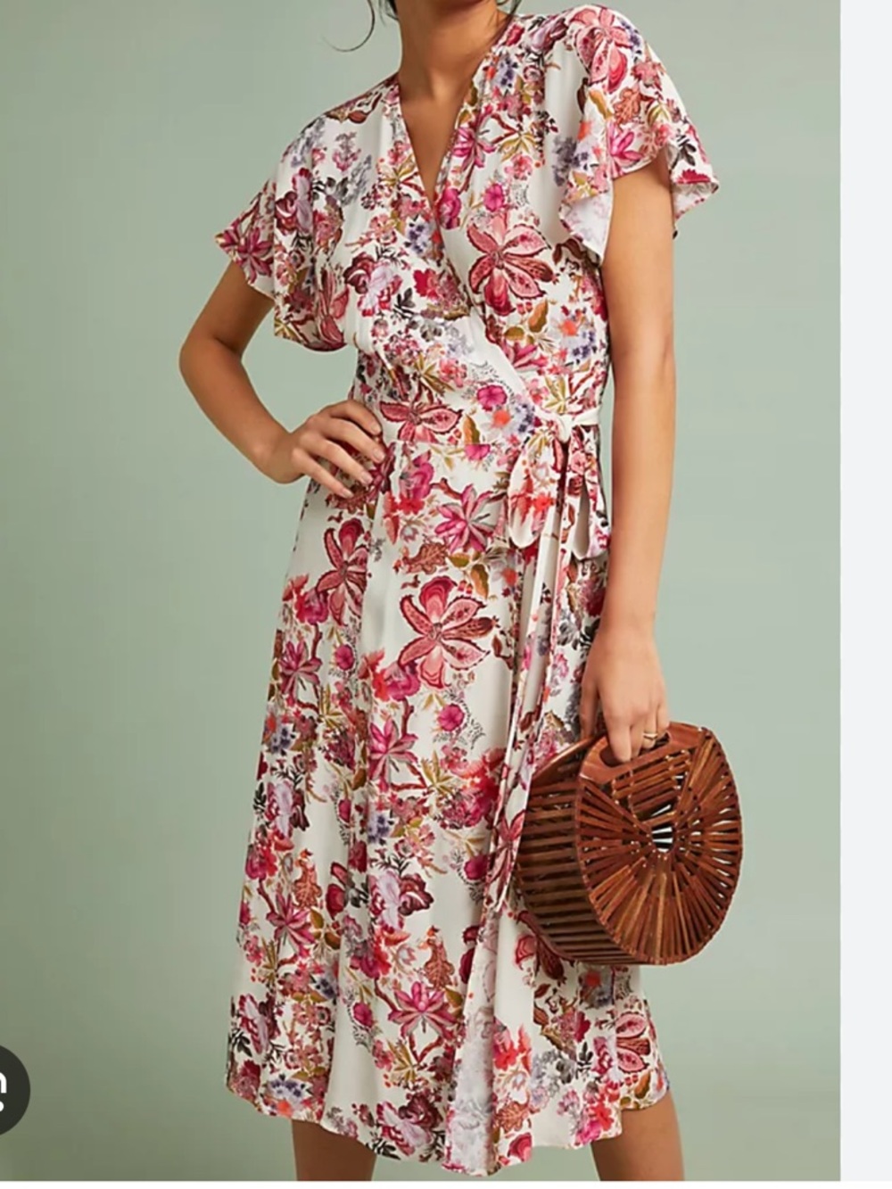 Anthropologie Kachel Womens Colorful Floral Aleydi Printed-Wrap Dress US 4